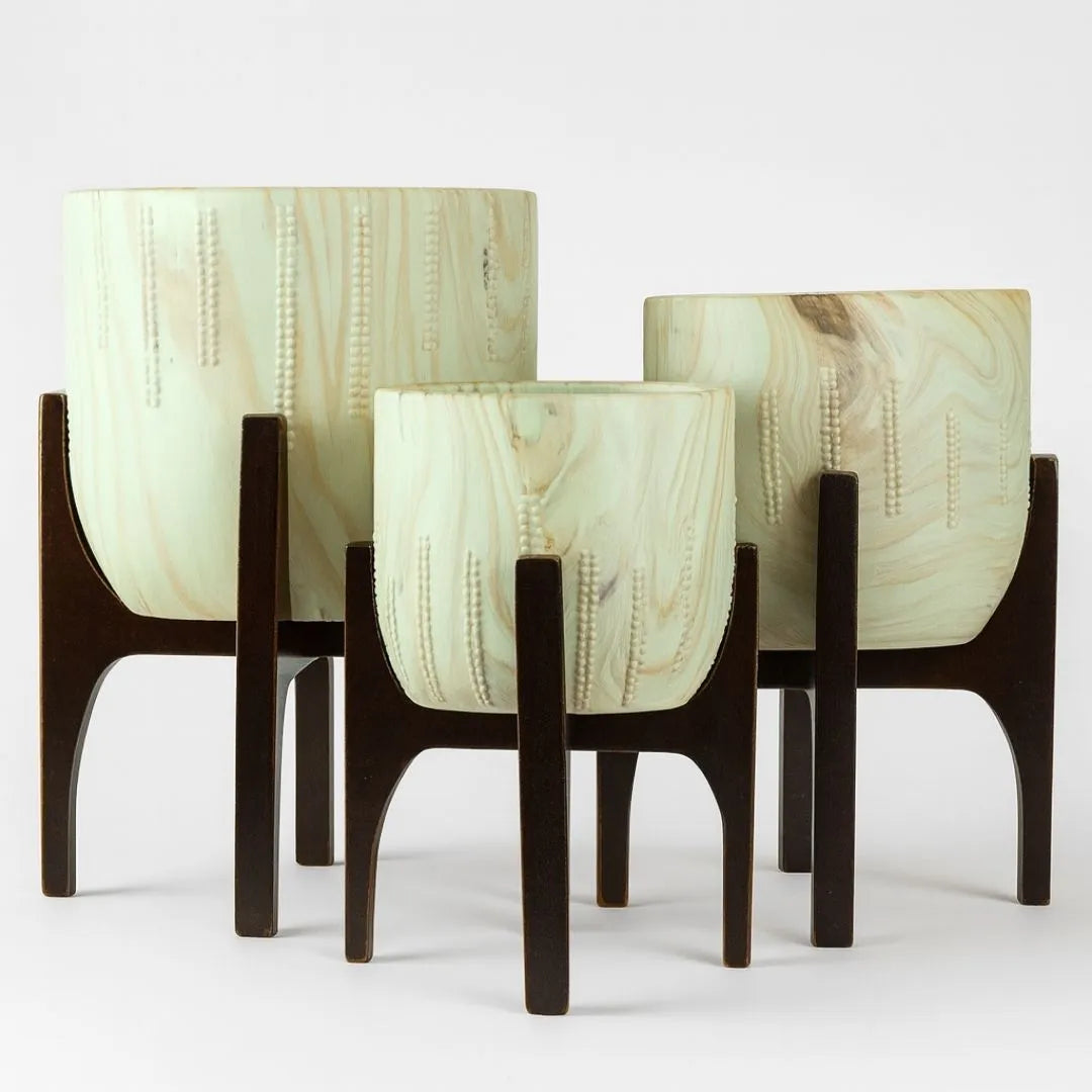 Vaso Cachepot Linha Genebra com Suporte de Madeira Alto