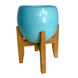 Vaso Cachepot em Porcelana com Tripé de Madeira