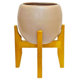 Vaso Cachepot em Porcelana com Tripé de Madeira