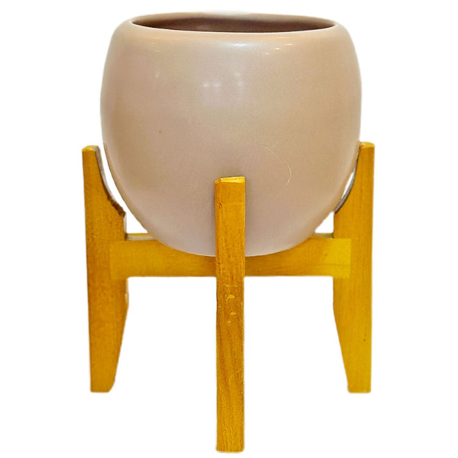 Vaso Cachepot em Porcelana com Tripé de Madeira