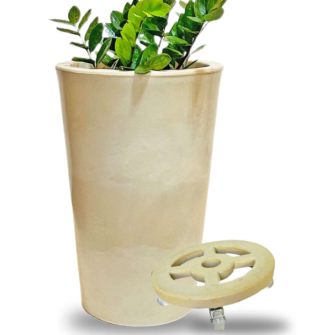 Vaso de Planta e Suporte com Roda Para Decoração Kit 2 Peças