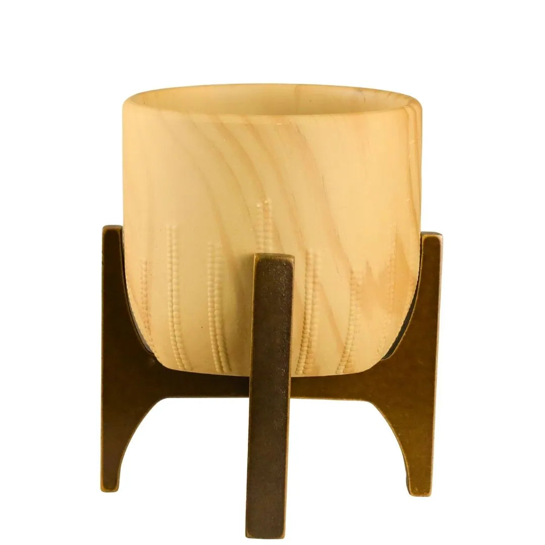 Vaso Cachepot Linha Genebra com Suporte de Madeira Baixo