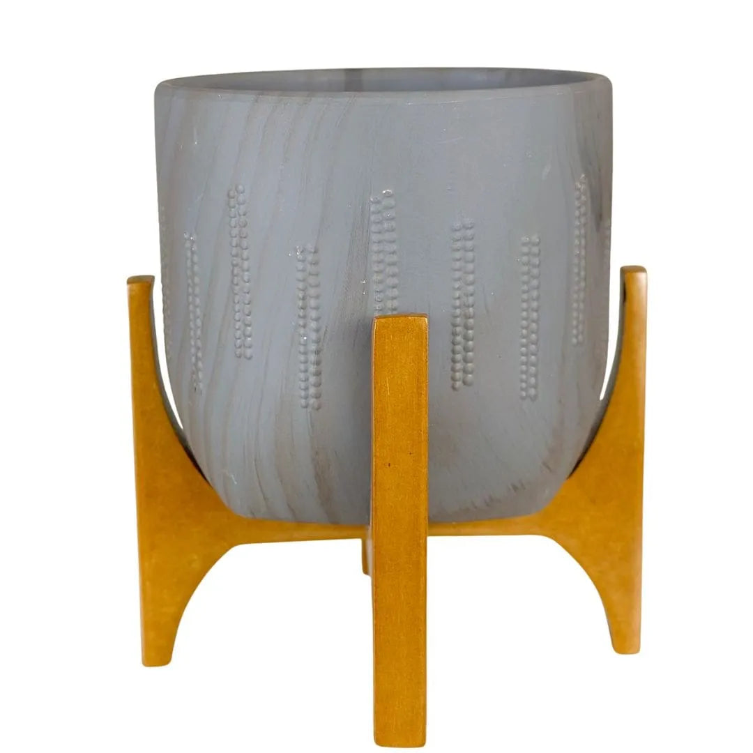 Vaso Cachepot Linha Genebra com Suporte de Madeira Baixo