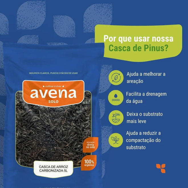 Casca de Arroz Carbonizada Substrato Orgânico Avena 5L