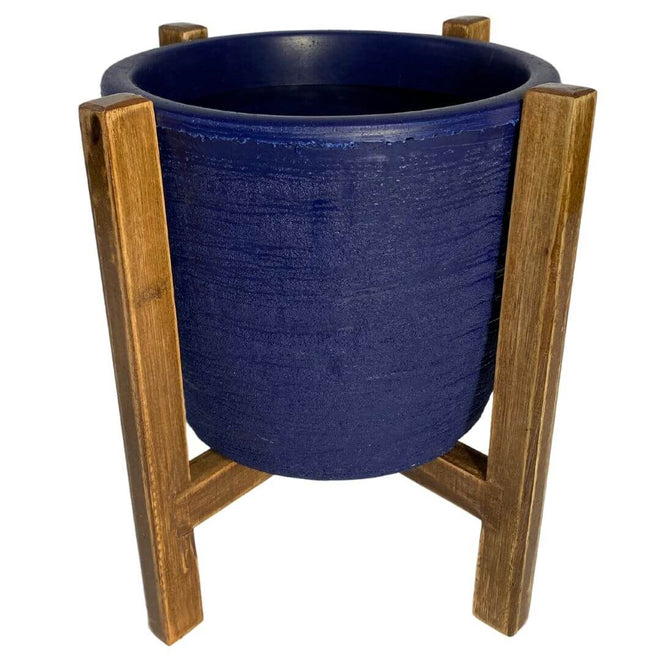 Kit Vaso Decorativo em Polietileno + Suporte de Madeira Rústica