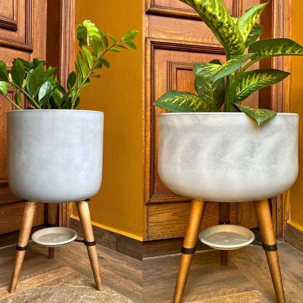 Kit Vaso + Bacia Linha Doha com Tripé de Madeira