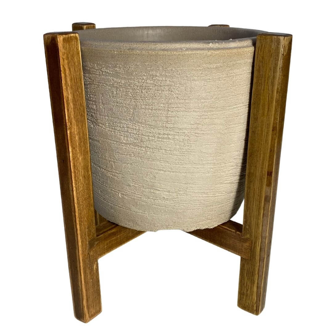 Kit Vaso Decorativo em Polietileno + Suporte de Madeira Rústica