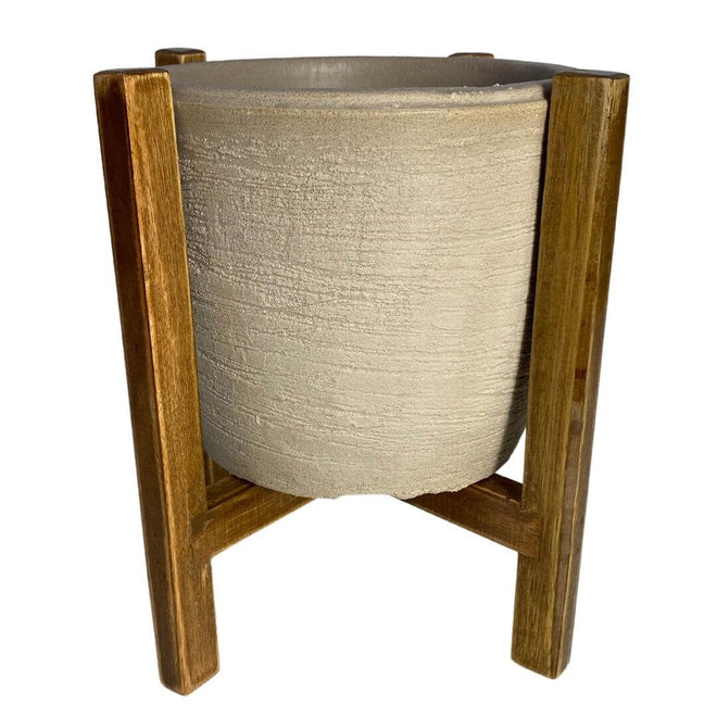 Kit Vaso Decorativo em Polietileno + Suporte de Madeira Rústica