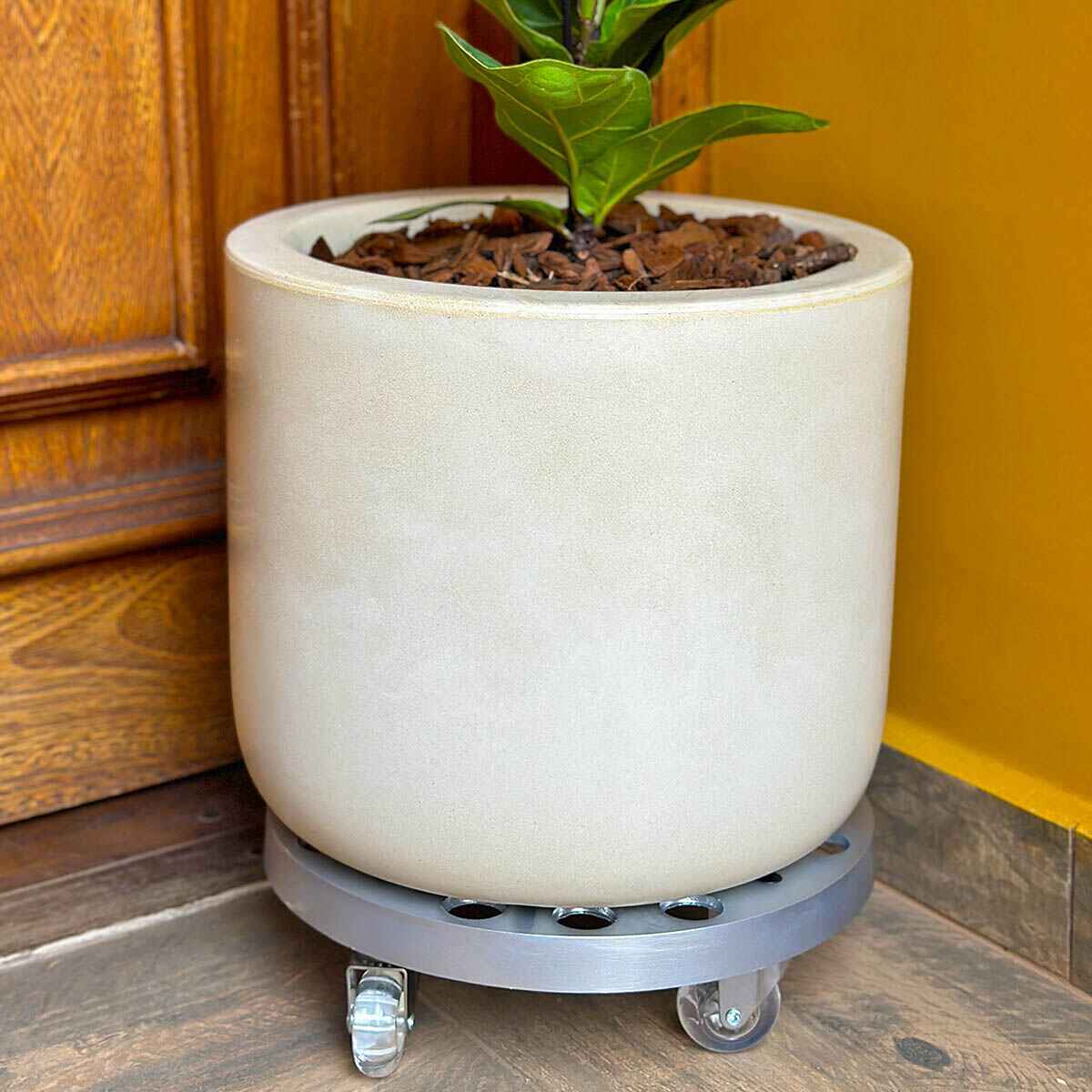 Suporte de Alumínio com Rodas de Silicone para Vasos Redondos