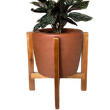 Kit Vaso Decorativo em Polietileno + Suporte de Madeira Rústica