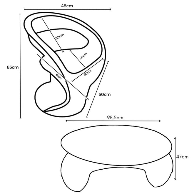 Conjunto Mesa de Centro com Champanheira + 2 Cadeiras Astúrias