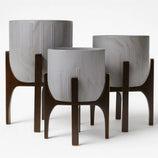 Vaso Cachepot Linha Genebra com Suporte de Madeira Alto