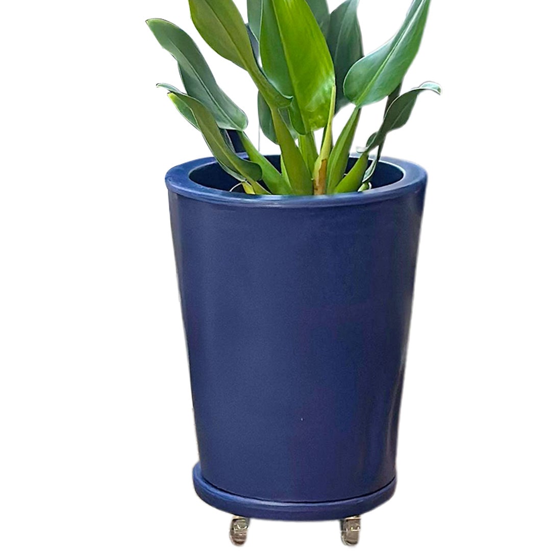 Kit Vaso Damasco Brilhante + Suporte com Rodinhas