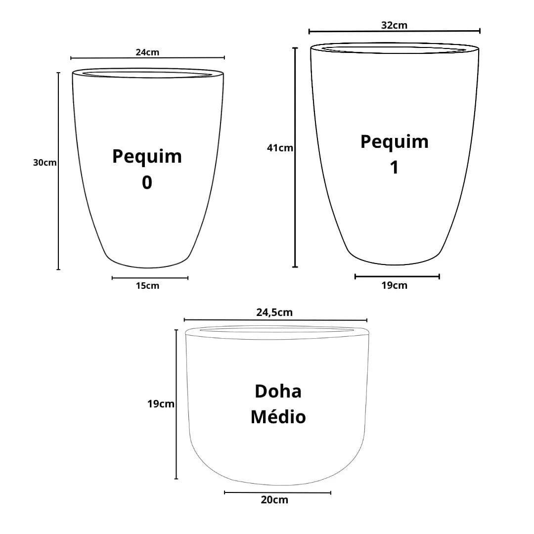Kit 3 Vasos Polietileno Cone + Bacia
