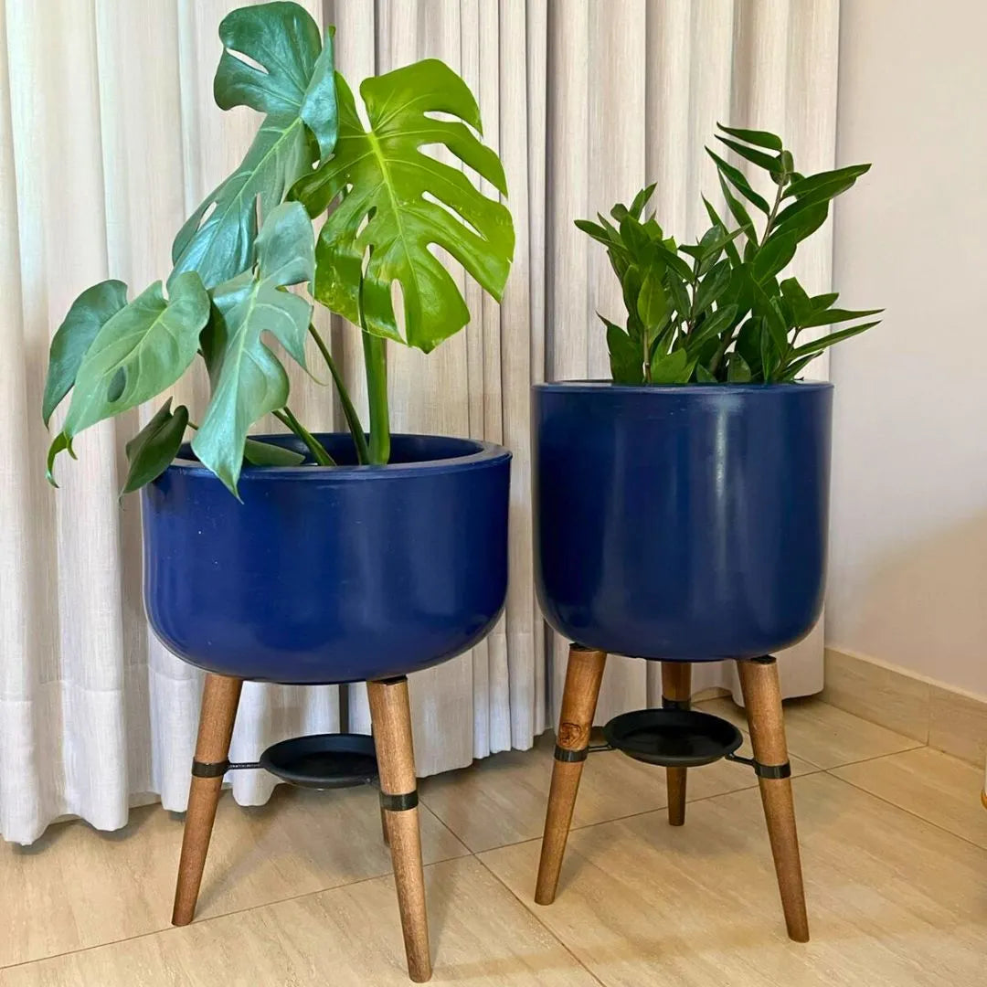 Kit Vaso + Bacia Linha Doha com Tripé de Madeira