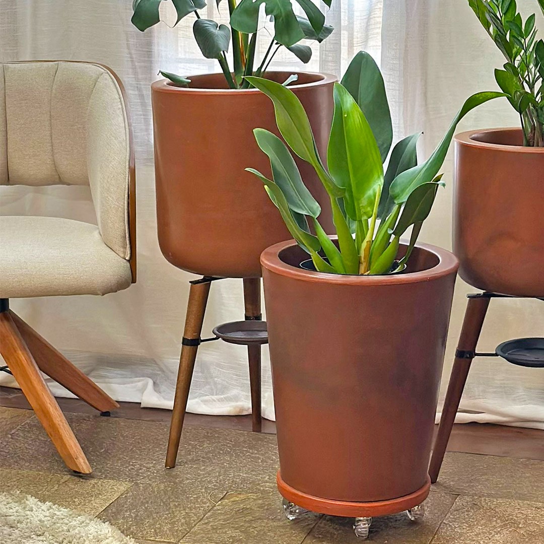Kit Vaso Damasco Brilhante + Suporte com Rodinhas