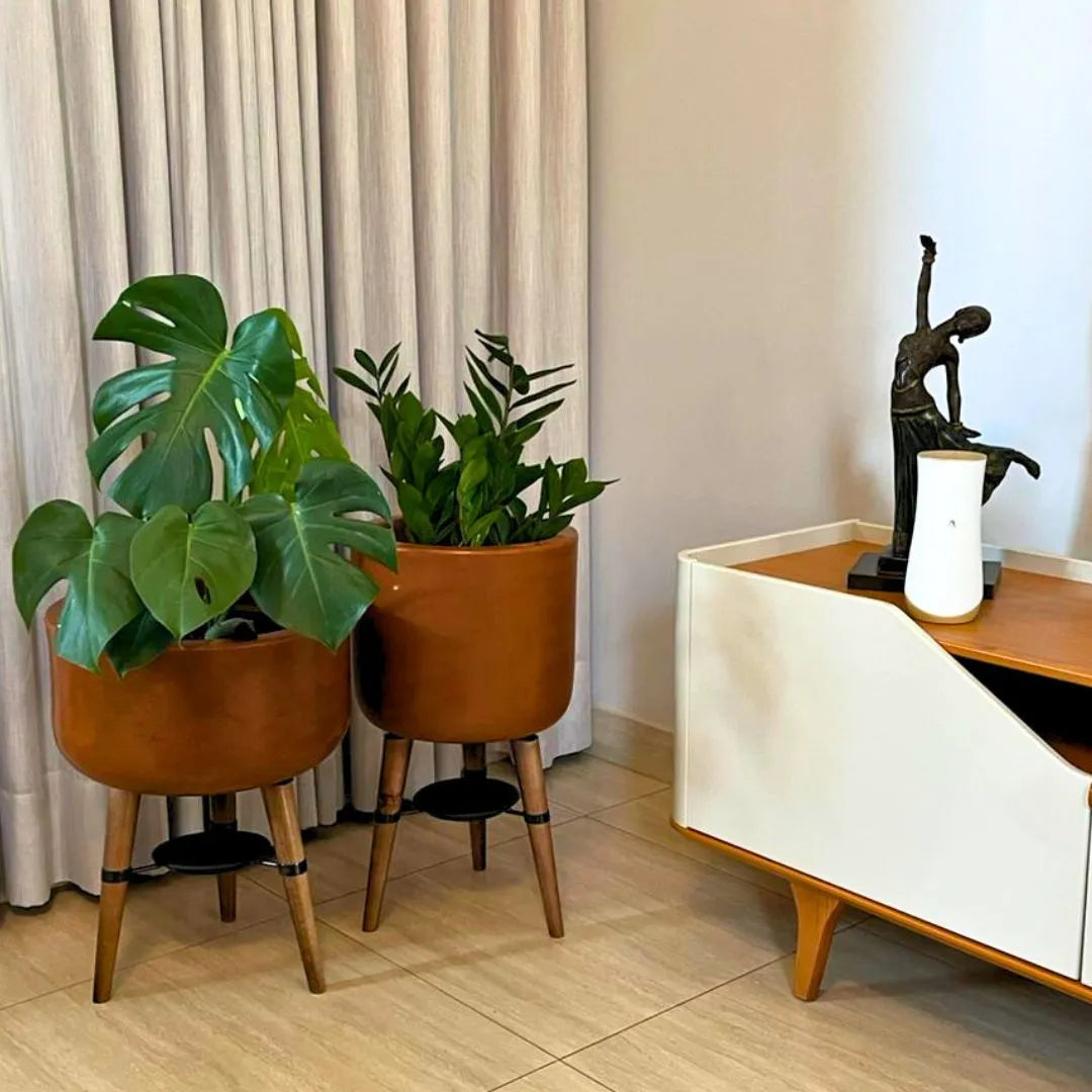 Kit Vaso + Bacia Linha Doha com Tripé de Madeira