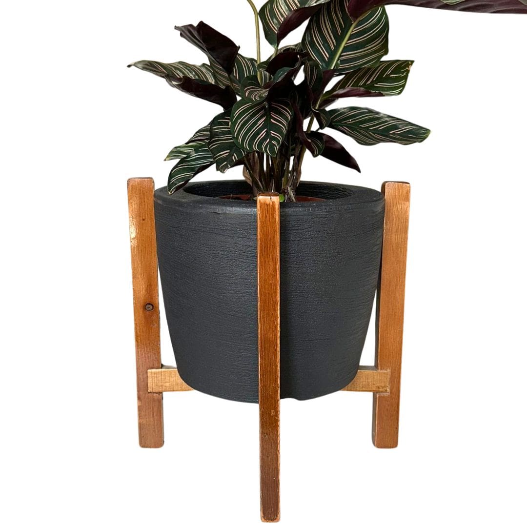 Kit Vaso Decorativo em Polietileno + Suporte de Madeira Rústica