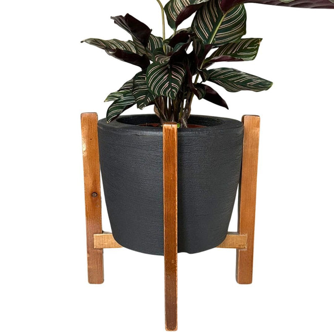 Kit Vaso Decorativo em Polietileno + Suporte de Madeira Rústica