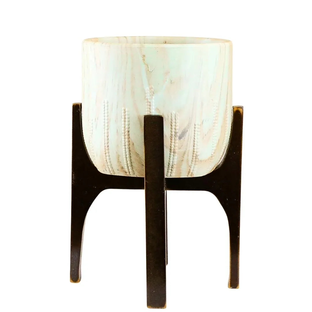 Vaso Cachepot Linha Genebra com Suporte de Madeira Alto