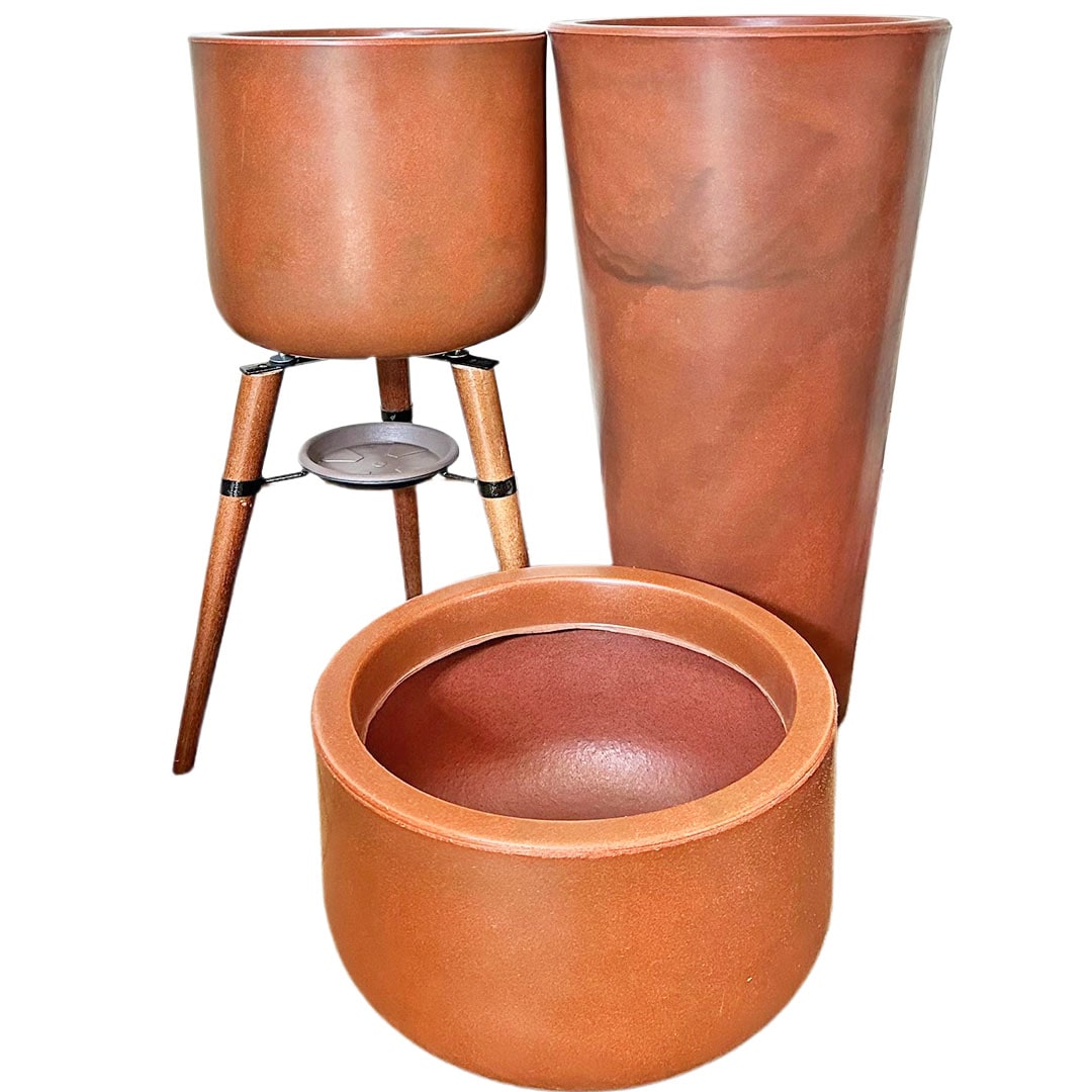 Kit 3 Vasos Cônico + Doha para Decoração Externa