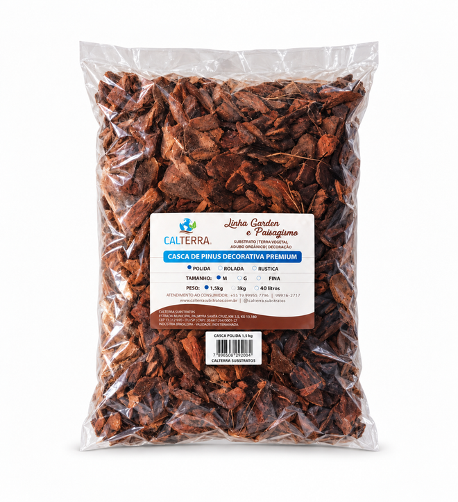Casca de Pinus Polida para Vasos e Jardins 1,5 kg