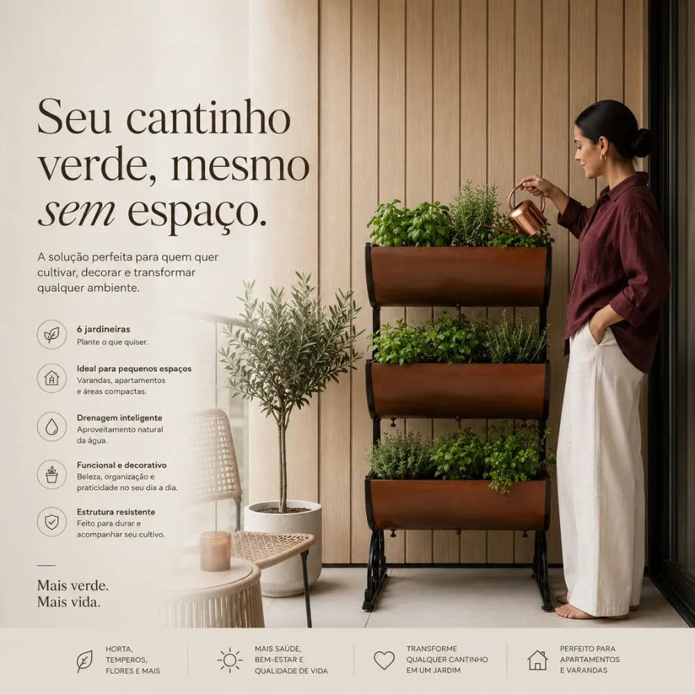 Horta Vertical com 6 Jardineiras