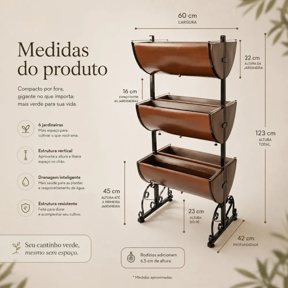 Horta Vertical com 6 Jardineiras