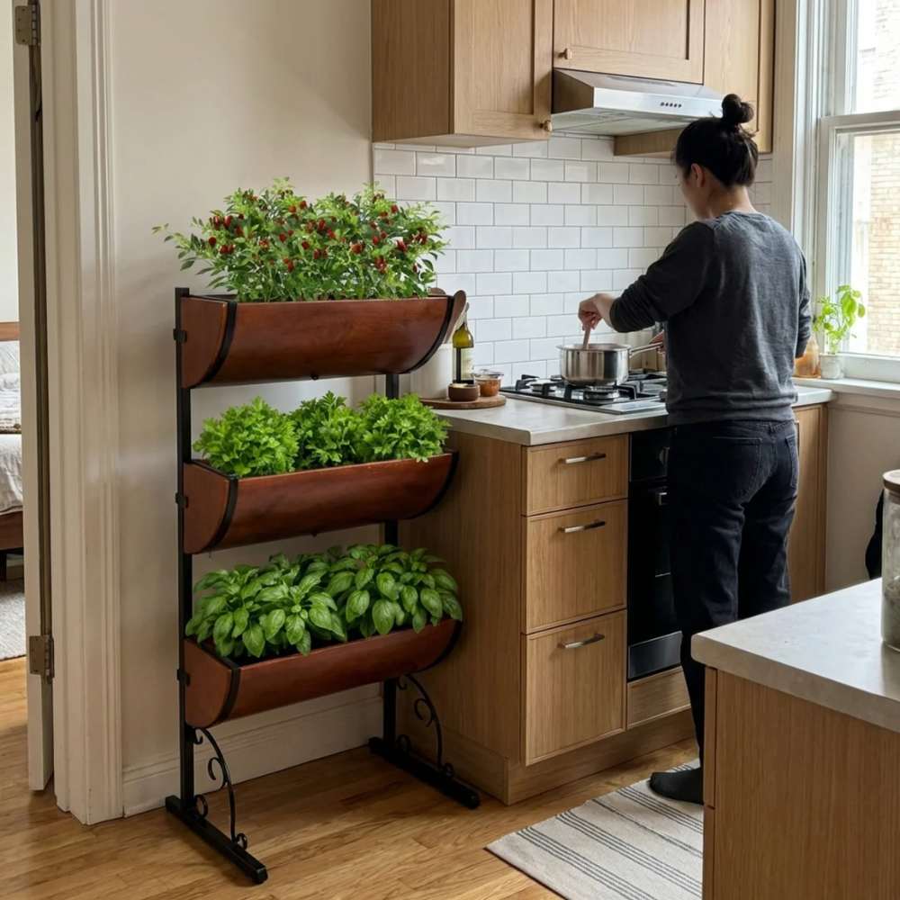 Horta Vertical com Suportes + 3 Jardineiras