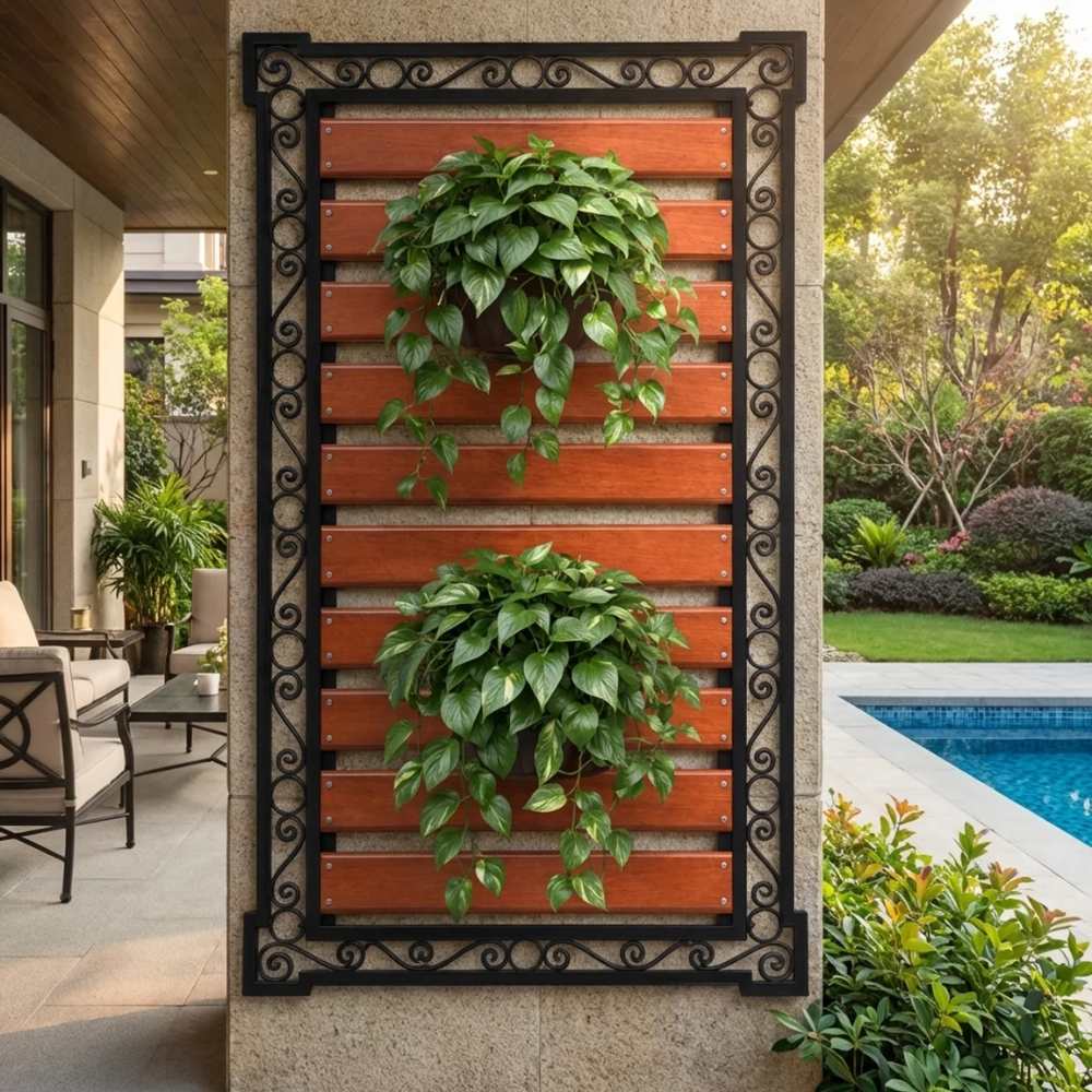 Suporte para Jardim Vertical de Ferro e Madeira 173x98cm