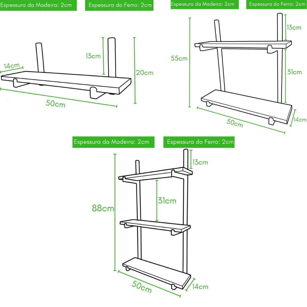 Prateleira Suspensa de Madeira