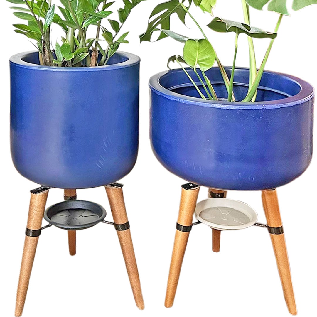 Kit Vaso + Bacia Linha Doha com Tripé de Madeira