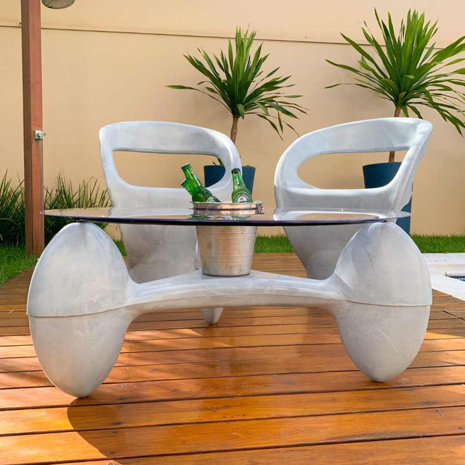 Conjunto Mesa de Centro com Champanheira + 2 Cadeiras Astúrias