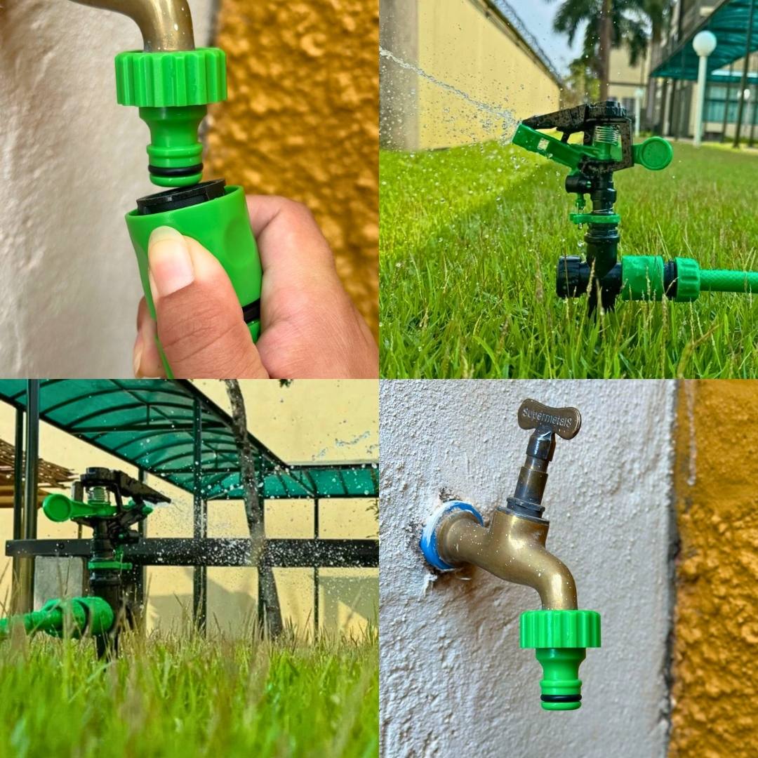 Kit Para Irrigação com Engate Rápido, Adaptador Torneira e Aspersor