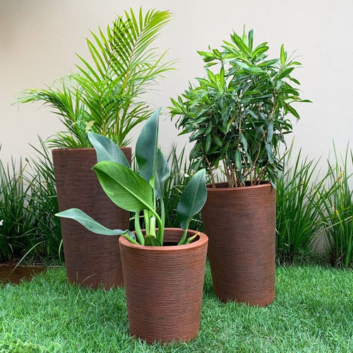 Kit 3 Vasos Linha Damasco Texturizado em Polietileno