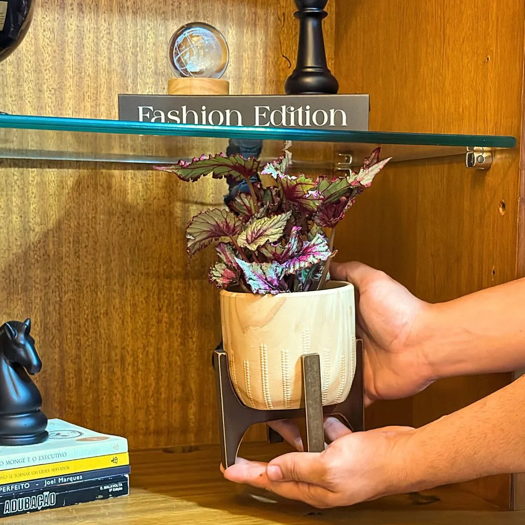 Kit 3 Vasos Genebra com Suporte de Madeira Alto