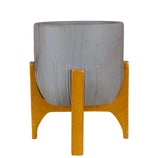 Vaso Cachepot Linha Genebra com Suporte de Madeira Baixo