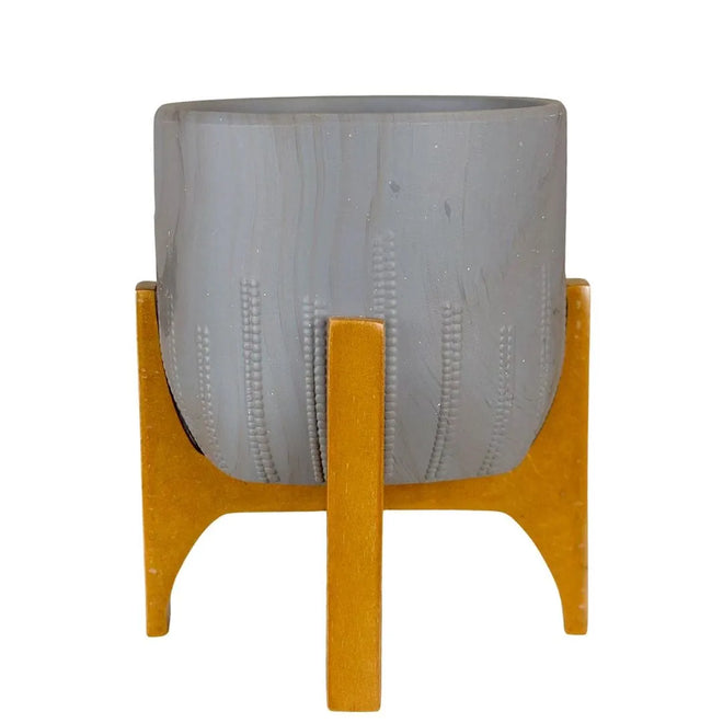 Vaso Cachepot Linha Genebra com Suporte de Madeira Baixo