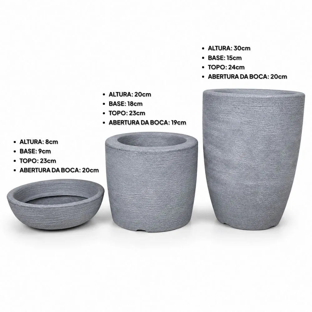 Kit 3 Vasos Texturizados Pequenos