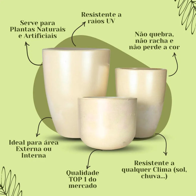 Kit 3 Vasos Polietileno Cone + Bacia