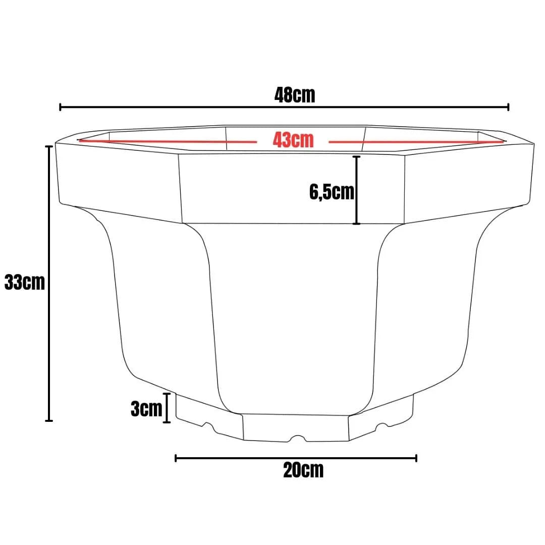 Vaso Oitavado Siena em Polietileno 48cm
