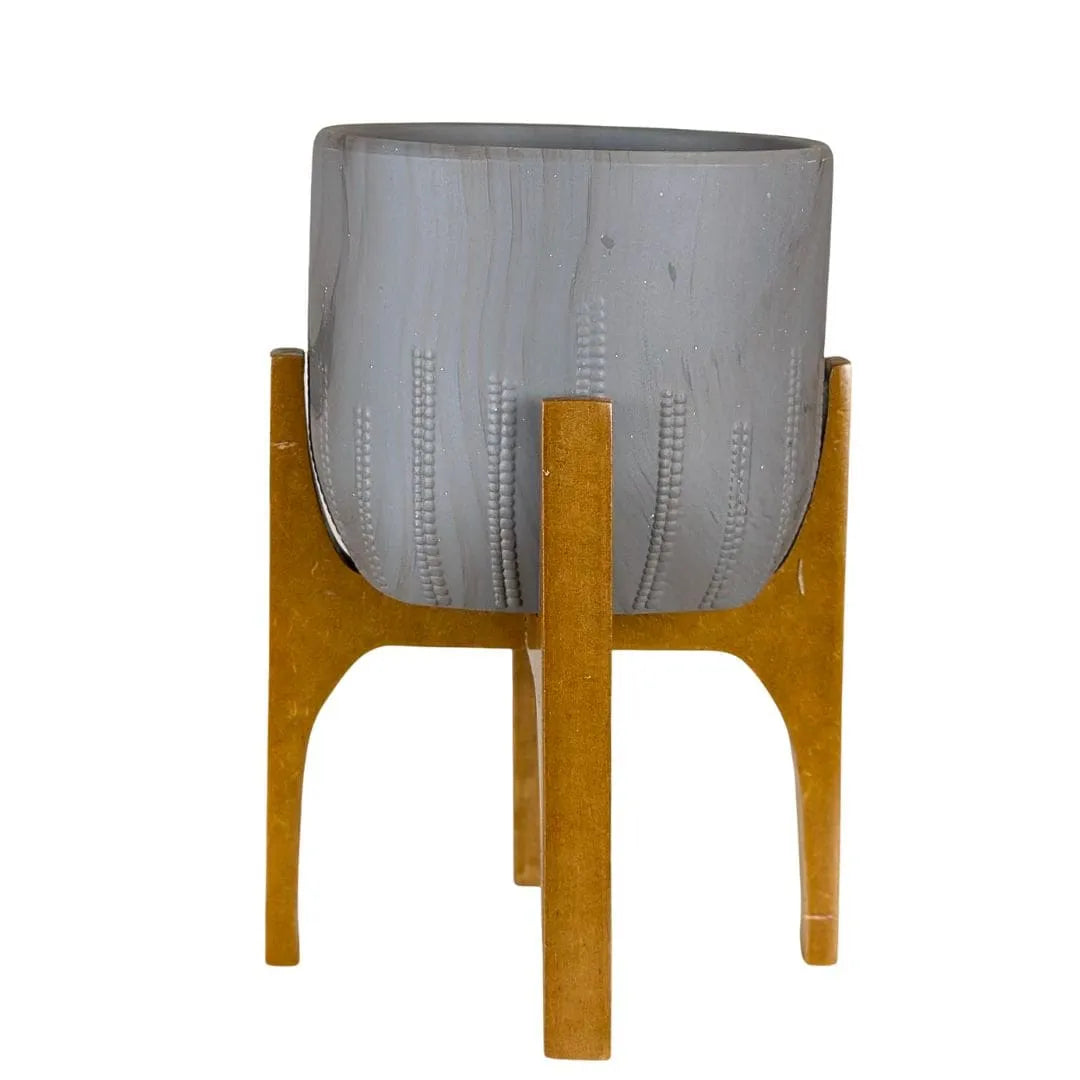 Vaso Cachepot Linha Genebra com Suporte de Madeira Alto