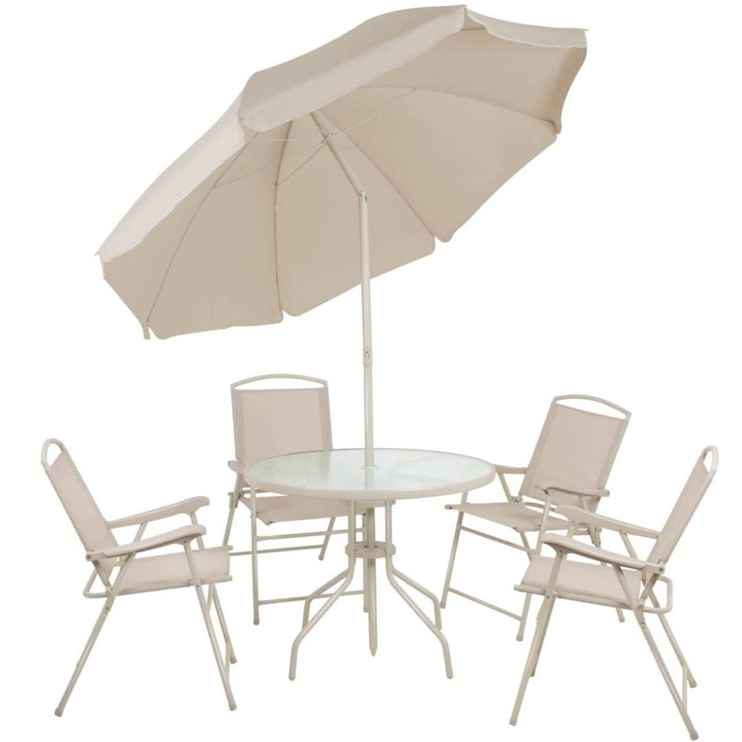 Conjunto Mesa + 4 Cadeiras + Guarda Sol Para Jardim