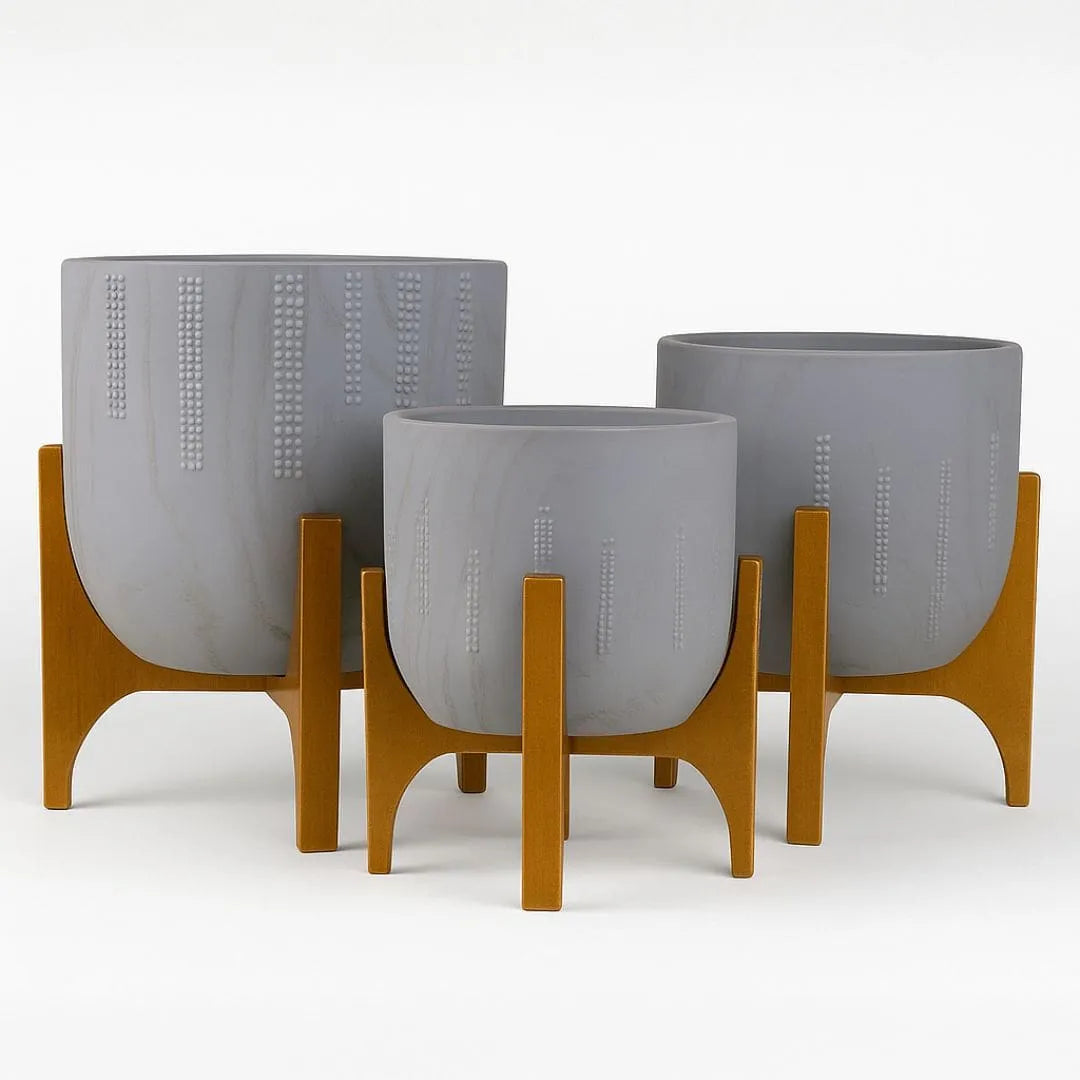 Kit 3 Vasos Genebra com Suporte de Madeira Baixo