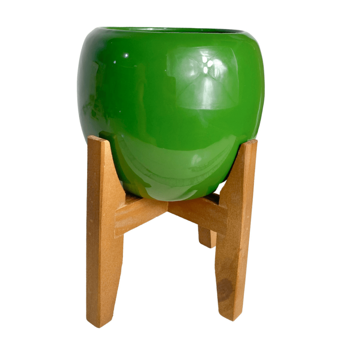 Vaso Cachepot em Porcelana com Tripé de Madeira