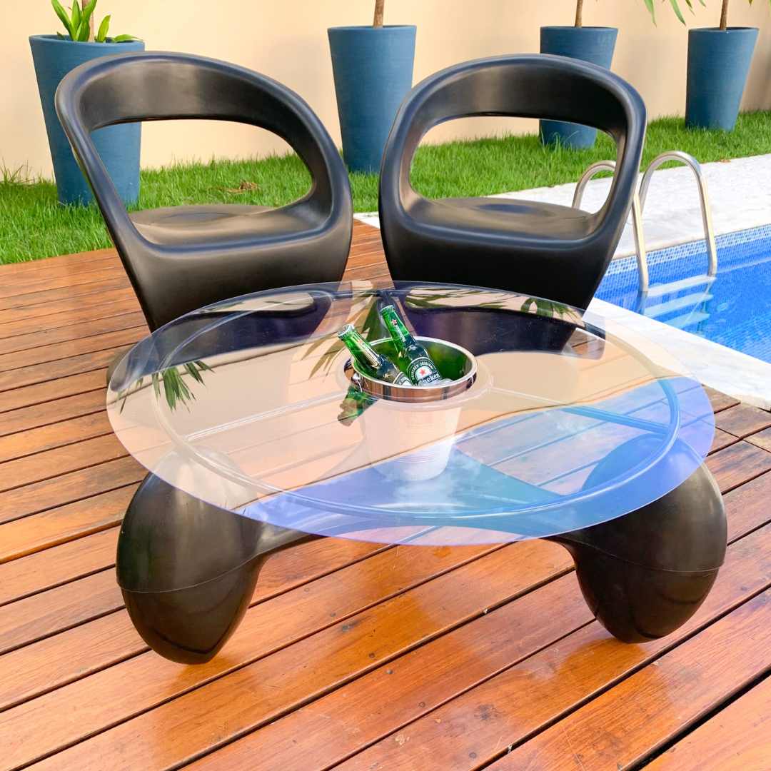 Conjunto Mesa de Centro com Champanheira + 2 Cadeiras Astúrias