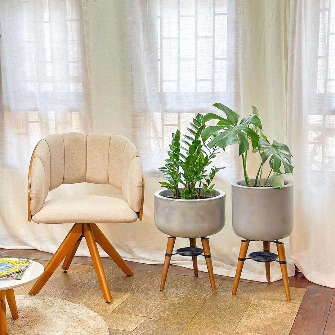 Kit Vaso + Bacia Linha Doha com Tripé de Madeira