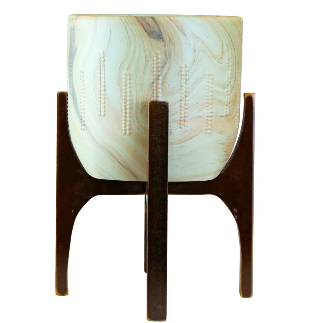 Vaso Cachepot Linha Genebra com Suporte de Madeira Alto