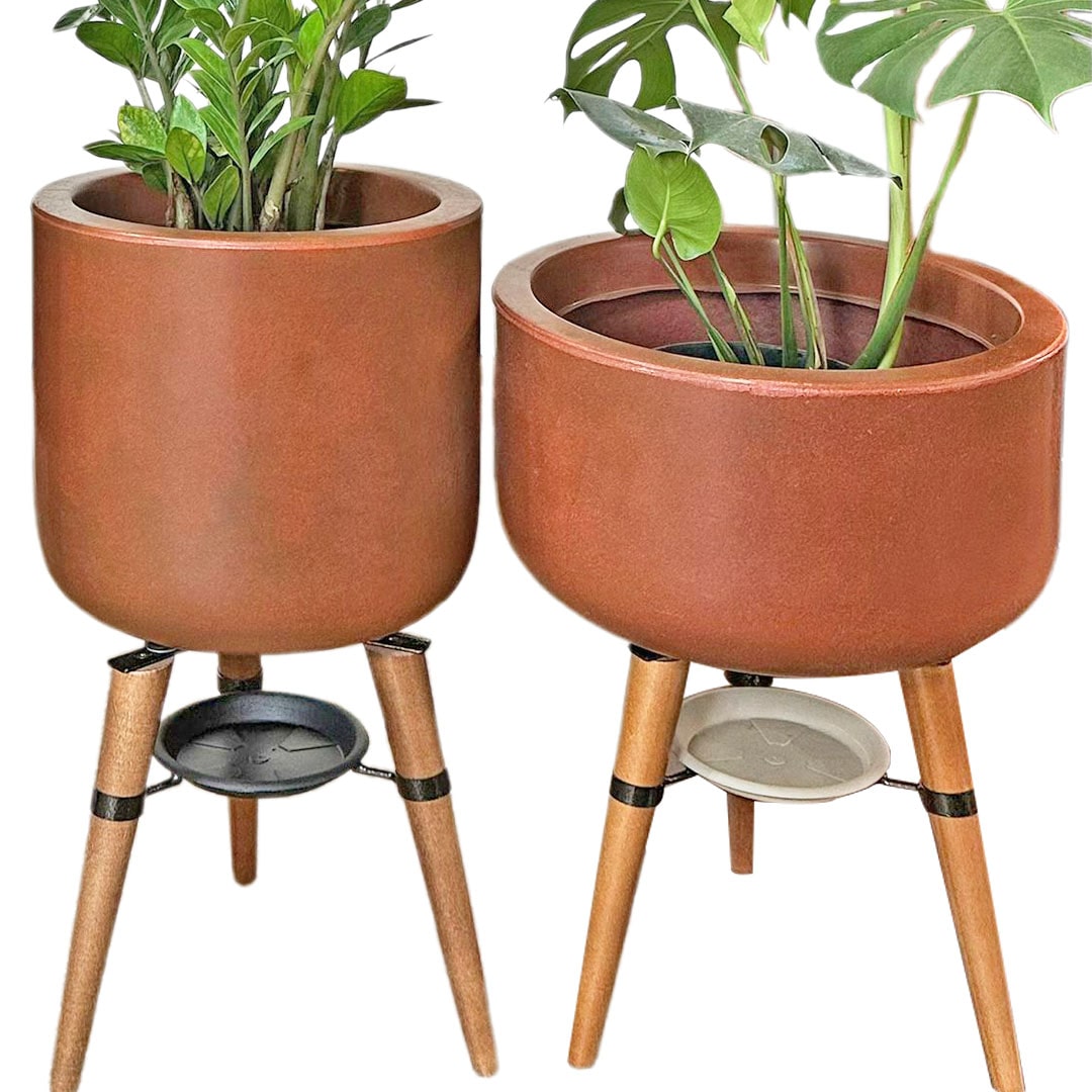 Kit Vaso + Bacia Linha Doha com Tripé de Madeira