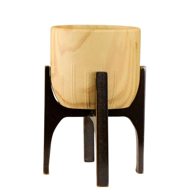 Vaso Cachepot Linha Genebra com Suporte de Madeira Alto